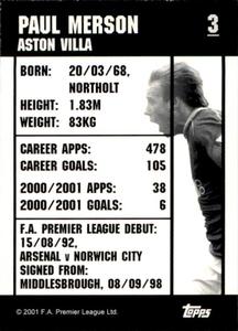 2001 Topps F.A. Premier League Mini Cards (Topps Bubble Gum) #3 Paul Merson Back