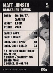 2001 Topps F.A. Premier League Mini Cards (Topps Bubble Gum) #5 Matt Jansen Back