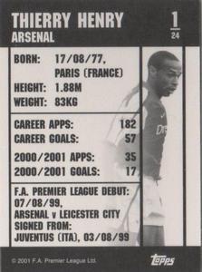 2001 Topps F.A. Premier League Mini Cards (Nestle Cereal) #1 Thierry Henry Back
