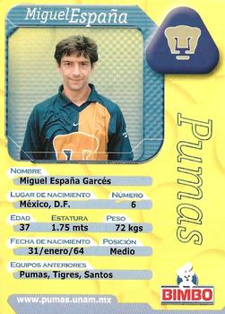 2001 Bimbo Primera Division de Mexico #NNO Miguel Espana Back