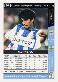 2001-02 Mundicromo Las fichas de la Liga 2002 #36 Valerón Back