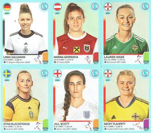 2022 Panini UEFA Women's Euro England 2022 Stickers #NNO Linda Dallmann / Marina Georgieva / Lauren Wade / Stina Blackstenius / Jill Scott / Becky Flaherty Front