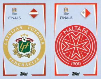 2022-23 Topps Road to UEFA Nations League Finals Sticker Collection #29A / 29B Latvia Badge / Malta Badge Front