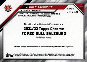 2021-22 Topps Chrome Red Bull Salzburg - Chrome Autographs Refractor #AC-BA Brenden Aaronson Back