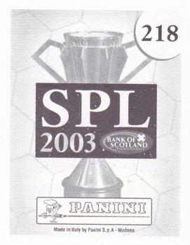 2002-03 Panini Scottish Premier League #218 Nick Colgan Back