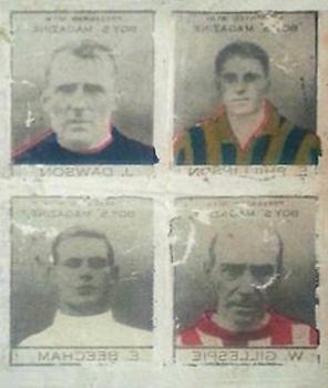 1927-28 Boys' Magazine Transfers of Footballers #NNO Jerry Dawson / Tom Phillipson / Billy Gillespie / Ernie Beecham Front