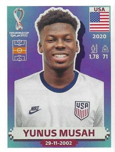 2022 Panini FIFA World Cup: Qatar 2022 Stickers (Blue Fronts w/ White Border) #USA15 Yunus Musah Front