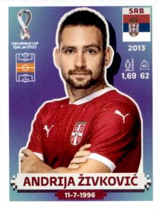 2022 Panini FIFA World Cup: Qatar 2022 Stickers (Blue Fronts w/ White Border) #SRB16 Andrija Zivkovic Front