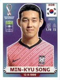 2022 Panini FIFA World Cup: Qatar 2022 Stickers (Blue Fronts w/ White Border) #KOR20 Min-kyu Song Front