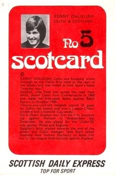 1972 Scottish Daily Express Scotcards Scottish Footballers #5 Kenny Dalglish Back