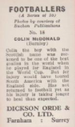 1960 Dickson Orde & Co. Ltd. Footballers #18 Colin McDonald Back