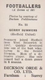 1960 Dickson Orde & Co. Ltd. Footballers #25 Gerry Summers Back
