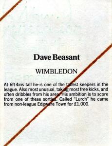 1986 Daily Mirror Stick With It #NNO Dave Beasant Back