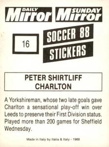 1987-88 Daily Mirror/Sunday Mirror Soccer 88 Stickers #16 Peter Shirtliff Back