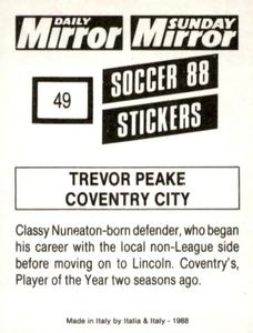 1987-88 Daily Mirror/Sunday Mirror Soccer 88 Stickers #49 Trevor Peake Back