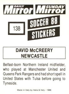 1987-88 Daily Mirror/Sunday Mirror Soccer 88 Stickers #138 David McCreery Back