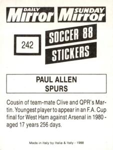 1987-88 Daily Mirror/Sunday Mirror Soccer 88 Stickers #242 Paul Allen Back