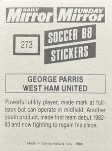 1987-88 Daily Mirror/Sunday Mirror Soccer 88 Stickers #273 George Parris Back