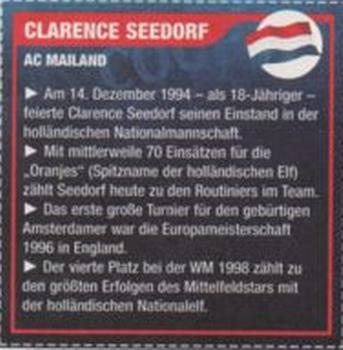 2004 Bravo Sport Top Stars Der Fussball Europameisterschaft Stickers #NNO Clarence Seedorf Back