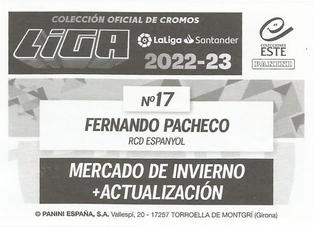 2022-23 Panini LaLiga Santander Este Stickers - Mercado de Invierno + Actualizacion #17 Fernando Pacheco Back