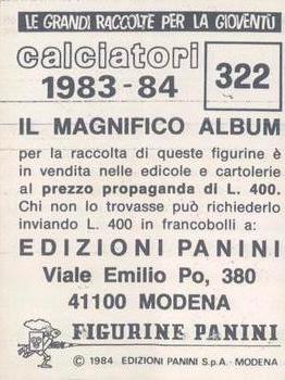 1983-84 Panini Calciatori #322 Claudio Garella Back