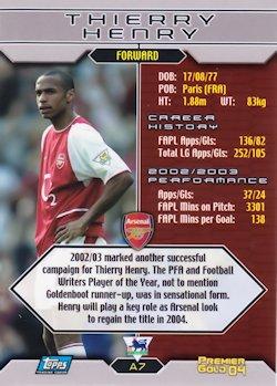 2003-04 Topps Premier Gold 2004 #A7 Thierry Henry Back