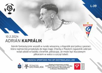 2023-24 SportZoo Live PKO Bank Polski Ekstraklasa #L-39 Adrian Kapralik Back