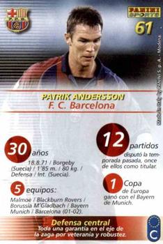 2002-03 Panini Liga Megafichas #61 Andersson Back