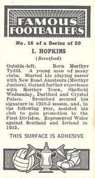 1936 Godfrey Phillips Famous Footballers #16 Idris Hopkins Back