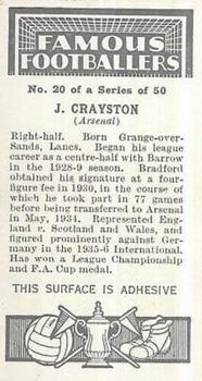 1936 Godfrey Phillips Famous Footballers #20 Jack Crayston Back