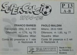 1994-95 Panini Supercalcio Stickers - L'Italia a USA '94 / Grazie, Azzurri! #P13 Paolo Maldini / Franco Baresi Back
