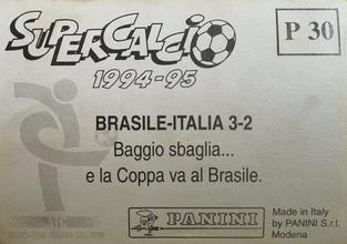 1994-95 Panini Supercalcio Stickers - L'Italia a USA '94 / Grazie, Azzurri! #P30 Roberto Baggio / Taffarel Back