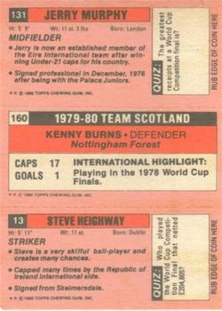 1980-81 Topps Footballer (Pink Back) #13 / 160 / 131 Steve Heighway / Kenny Burns / Jerry Murphy Back