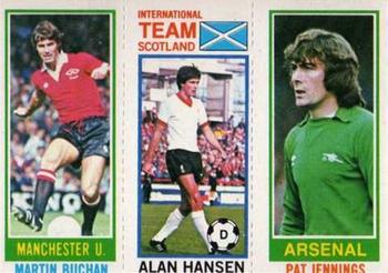 1980-81 Topps Footballer (Pink Back) #15 / 168 / 32 Martin Buchan / Alan Hansen / Pat Jennings Front