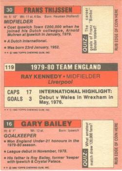 1980-81 Topps Footballer (Pink Back) #16 / 119 / 30 Gary Bailey / Ray Kennedy / Frans Thijssen Back