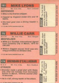 1980-81 Topps Footballer (Pink Back) #174 / 75 / 181 Brendan O'Callaghan / Willie Carr / Mick Lyons Back