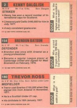 1980-81 Topps Footballer (Pink Back) #180 / 154 / 2 Trevor Ross / Brendon Batson / Kenny Dalglish Back