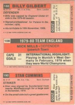 1980-81 Topps Footballer (Pink Back) #190 / 108 / 188 Stan Cummins / Mick Mills / Billy Gilbert Back
