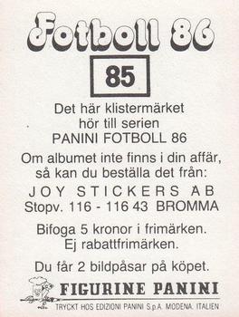 1986 Panini Fotboll 86 Allsvenskan och Division II #85 Jan-Erik Bohm Back