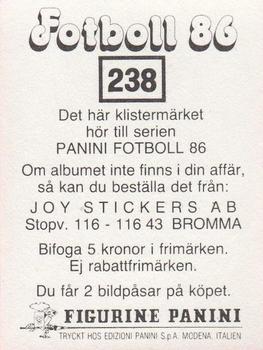 1986 Panini Fotboll 86 Allsvenskan och Division II #238 Anders Brink Back