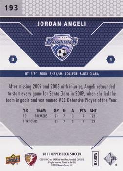 2011 Upper Deck MLS #193 Jordan Angeli Back