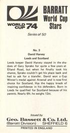 1974 Barratt World Cup Stars #3 David Harvey Back