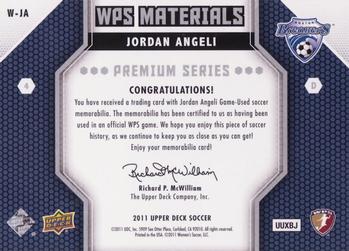 2011 Upper Deck MLS - WPS Materials Premium Series #W-JA Jordan Angeli Back