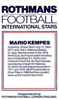 1984 Rothmans Football International Stars #NNO Mario Kempes Back