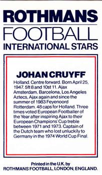 1984 Rothmans Football International Stars #NNO Johan Cruyff Back