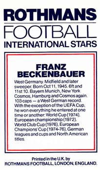 1984 Rothmans Football International Stars #NNO Franz Beckenbauer Back