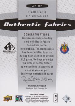 2011 SP Game Used - Authentic Fabrics #AF-HP Heath Pearce Back