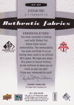 2011 SP Game Used - Authentic Fabrics #AF-SF Stefan Frei Back