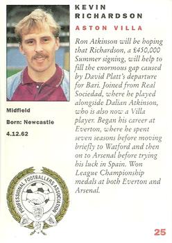 1992 Panini UK Players Collection #25 Kevin Richardson Back