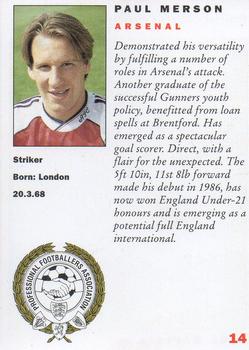 1992 Panini UK Players Collection #14 Paul Merson Back